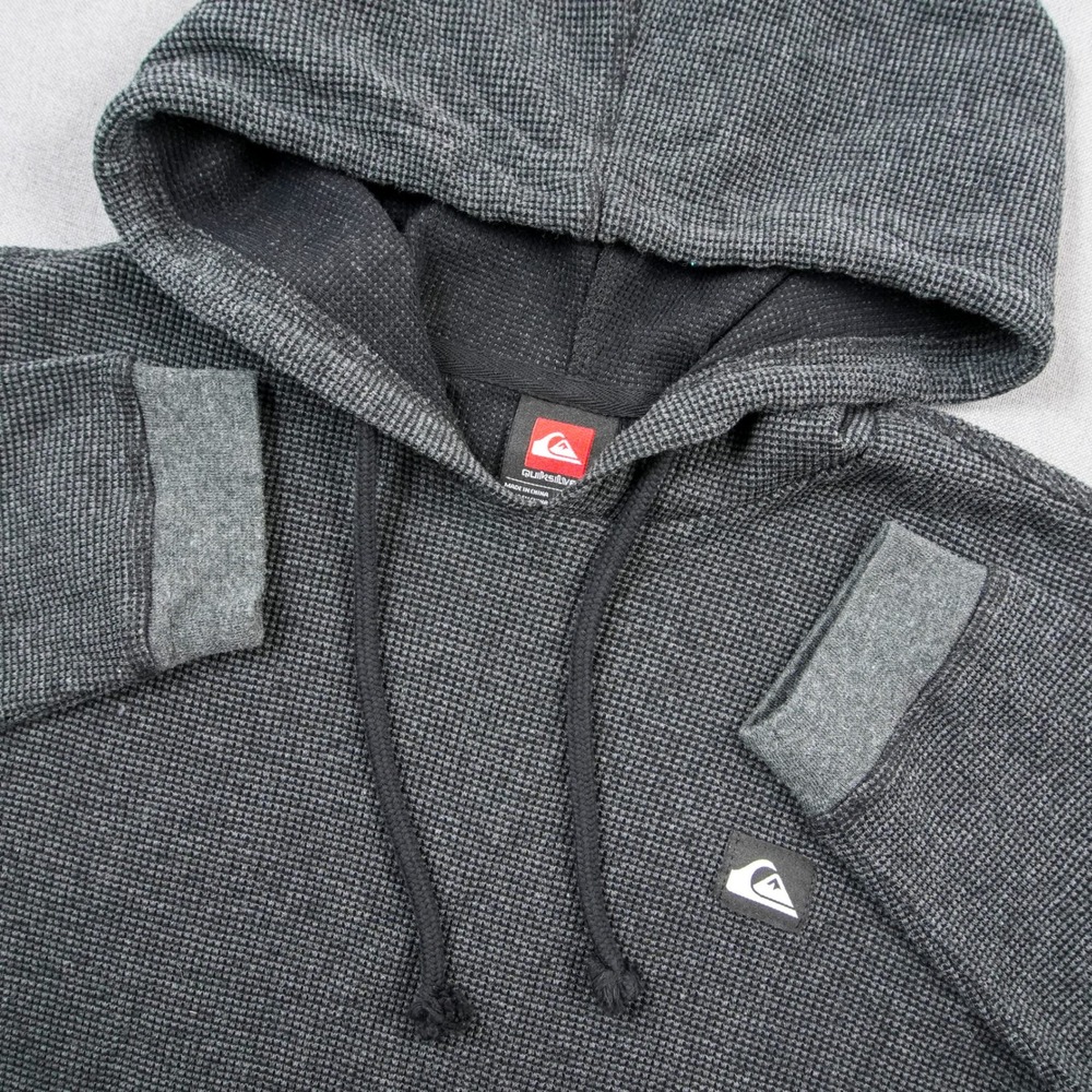 Y2K Quiksilver Lightweight Waffle Knit Hoodie Thermal Men Long Sleeve M Surfing